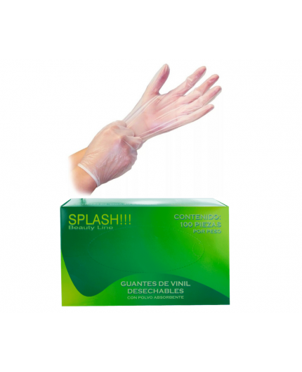 Guantes de Vinil Transparente Splash Talla Grande Caja 100 piezas